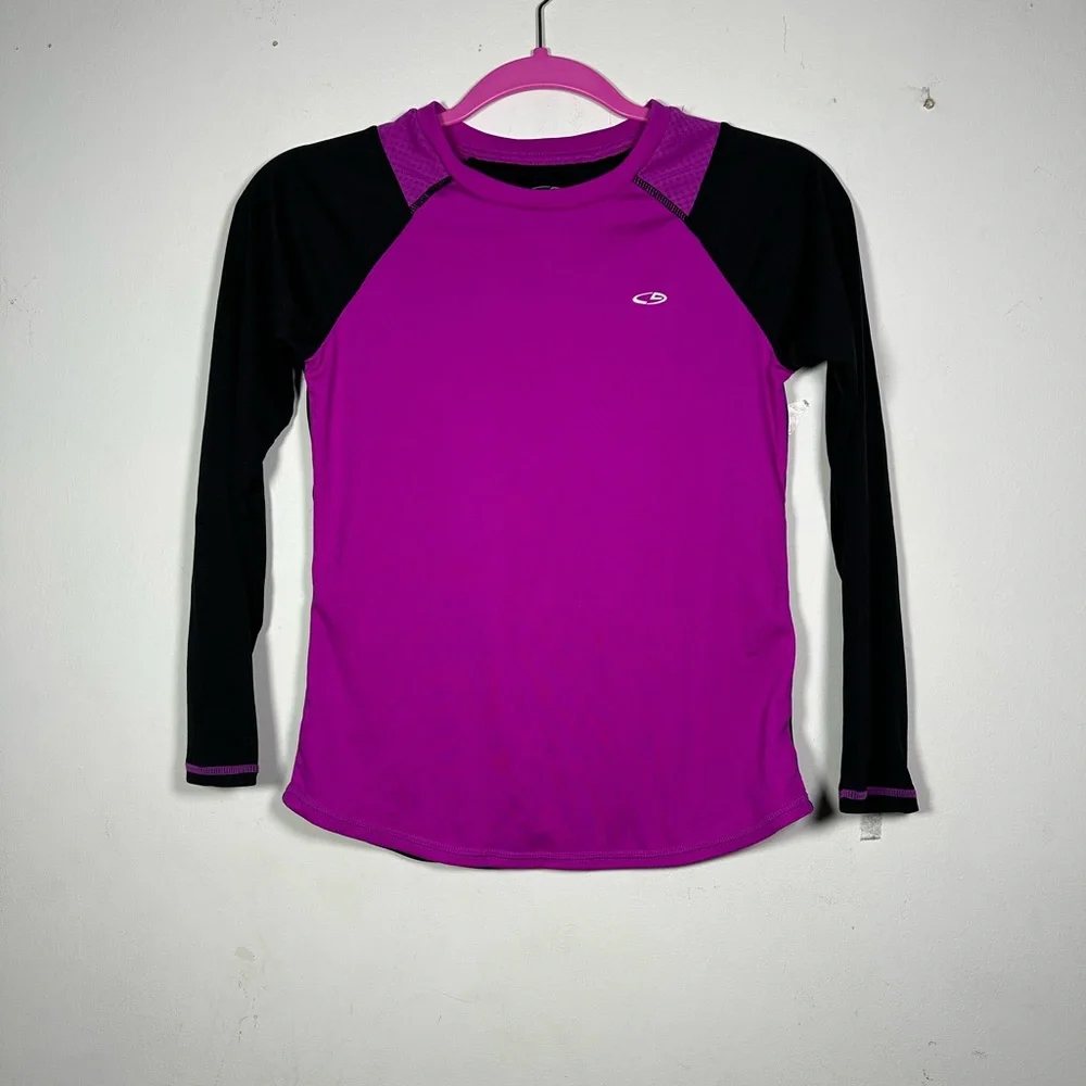 Champion Duo Dry Magenta Black Long Sleeve Athletic Workout Shirt tee L‎ 10-12
